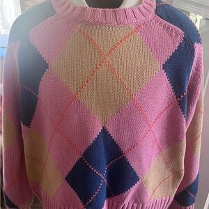 Boden Camilla Cotton Pink Argyle Sweater